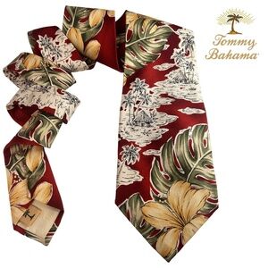 Tommy Bahama Neck Tie Floral Ferns Textured 100% Silk Embossed Monogram Tipping